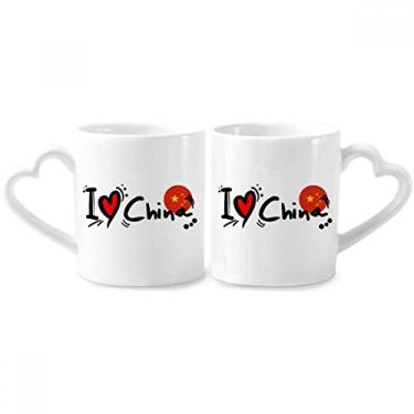 Imagem de Conjunto de canecas de porcelana I Love China Word Flag Heart Couple Ceramic Lover Cup Heart Handle