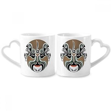 Imagem de Conjunto de canecas de porcelana de casal Wangwujiang colorido cabeça de ópera de Peking conjunto de canecas de cerâmica para amantes de coração