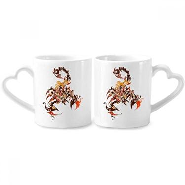 Imagem de Conjunto de canecas de porcelana para casais, desenho de arte de animais de escorpião colorido, coração