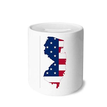 Imagem de DIYthinker New Jersey USA Map Stars Stripes Flag Shape Money Box Saving Banks Ceramic Coin Case Kids Adults