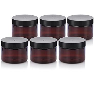 Imagem de Frasco de plástico âmbar PET (sem BPA) recarregável de baixo perfil – 85 g (pacote com 6) + espátulas e etiquetas