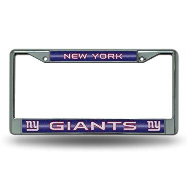 Imagem de Moldura de placa de licença NFL Rico Industries Bling Chrome com acento de brilho, New York Giants, 15,24 x 31,12 cm