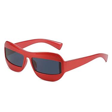 Imagem de Óculos de sol retangulares estreitos vintage para mulheres, óculos de sol irregulares de hip hop masculinos, óculos de gradiente, vermelho cinza, tamanho único