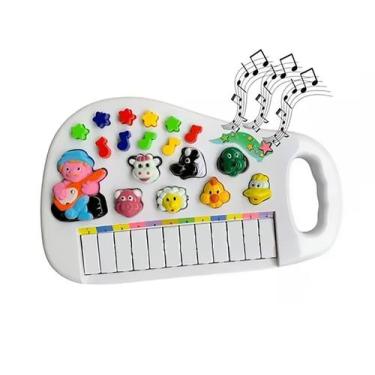 Brinquedo infantil vaquinha fazendinha piano teclado musical