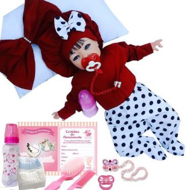 Boneca Bebê Reborn Baby Kiss Morena Cabelo Longo Castanho SID-NYL