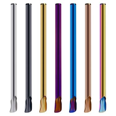 Imagem de EORTA 7 peças/conjunto de canudos de colher de beber de aço inoxidável colher mexedora reutilizável duas em um colheres de coquetel utensílio de cozinha para suco, sopas, milkshake smoothies, sorvete, 7 cores