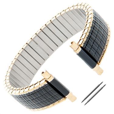 Imagem de Gilden — Pulseira de relógio de aço inoxidável 564 vintage "Romunda" de expansão de 16 a 20 mm, Gold-Edged Black
