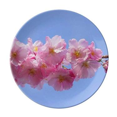 Imagem de Prato Decorativo de Porcelana Rosa Céu Azul com Lindas Flores Salver Prato de Jantar