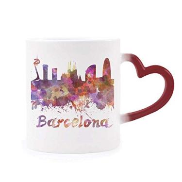 Imagem de Caneca Barcelona Espanha Cidade Aquarela Sensível ao Calor Caneca Vermelha Mudança de Cor