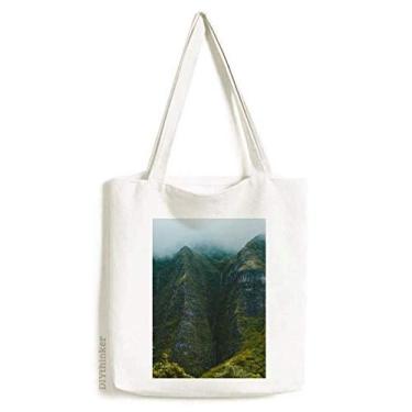 Imagem de Jungle Valley Cliff Fog Forest sacola de lona bolsa de compras casual bolsa de compras