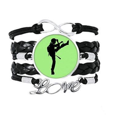 Imagem de OFFbb-USA Pulseira japonesa Kick Fitness Fitness acessório amor corda de couro torcido presente
