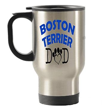 Imagem de Caneca Boston Terrier com isolamento térmico para viagem de aço inoxidável para pai e mãe (papai)
