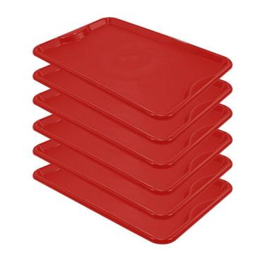 Imagem de Conjunto 6 Bandejas Plásticas Self-Service Refeição 48 x 32,5 x 2 BR-100 Vermelha - Del...