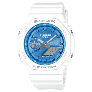 Imagem de Casio GA2100WS-7A Relógio masculino sazonal série 2100 analógico, digital, pulseira branca, mostrador azul, G Shock