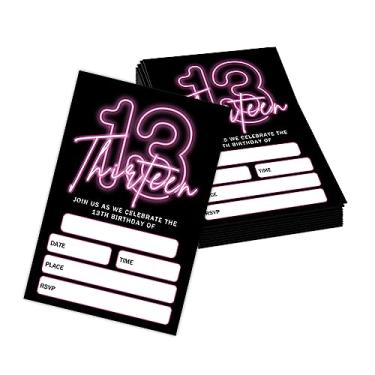 Imagem de Utaqer 10 x 15 cm Cartões de convite para festa de aniversário de 13 anos com envelopes conjunto de 20, artigos de festa de aniversário de treze anos neon rosa para meninos, meninas, crianças ou