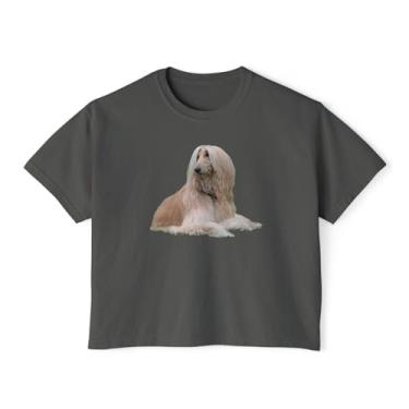 Imagem de Camiseta feminina quadrada grande Afghan Hound, Pimenta, Medium Plus