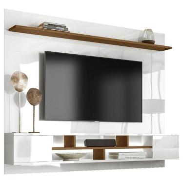 Imagem de Rack Suspense Lorena 2 Portas E Painel Lívia C03 220 Cm Cor Laca Branco/caramelo