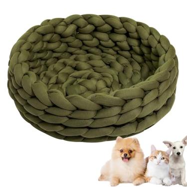 Imagem de Cama de cachorro, cama de gato de algodão de malha redonda, lavável, cama de gato para animais de estimação, cesta de cachorro grossa, ortopédica, ninho de cachorro de malha grossa(Green,23")