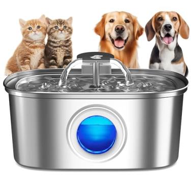 Imagem de 3.2L Bebedouro para Gatos, 304 Fonte Gatos Bebedouro Inox com Janela de Nível de água, Torneira Dupla