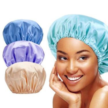 Imagem de Kit 3 Touca de Cetim Toca Anti Frizz Ajustável Toque de Seda