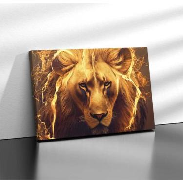 Imagem de Quadro Tecido Canvas Leão De Fogo Fiery Lion Animal Rei 01 - LindaCasa