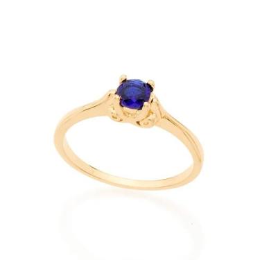 Imagem de Anel Rommanel Solitário Cristal Colorido 512576 Banhado Ouro, 20, Azul