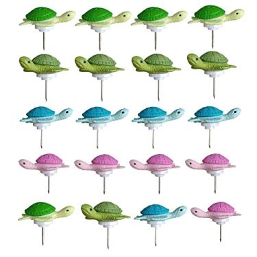 Imagem de Qywwss 20 peças de tachas de polegar de desenho de tartaruga de quatro cores decorativos bonitos para foto mapa de parede quadro de avisos quadro de avisos quadro de cortiça