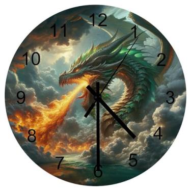 Imagem de LOMADIA Relógio de parede de dragão, silencioso, sem tique-taque, operado por bateria, mágica medieval, assustador, animal, mítico, relógio de dragão verde, decorativo para banheiro, cozinha, quarto
