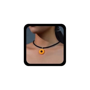 Imagem de Allereyae Colar Boho Amarelo Girassol Acrílico Floral Colares de Flor Veludo Colar Gargantilha de Veludo Preto Joias para Mulheres