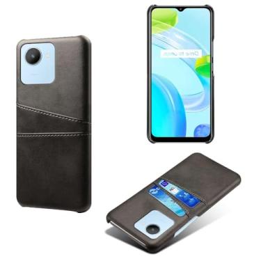 Imagem de Capas Compatível com OPPO Realme C30 4G,tampa protetora de couro falso,design de saco de cartão com 2 fendas de cartão atrás,proteção anti-impressão digital e anti-gota-Black