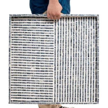 Imagem de PEMAR Bandeja para otomana quadrada extragrande de 50,8 cm com alças de inserção, bandeja decorativa de madeira de luxo grande para alimentos, mesa de café, café da manhã na cama (listras