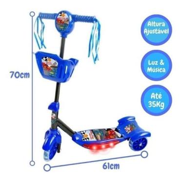 Imagem de Patinete Infantil Azul Com Cestinha Luzes E Sons Dm Radical - DM TOYS
