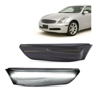 Imagem de HECASA Par de luzes de LED frontais compatíveis com 2003-2007 Infiniti G35 2D Coupe 2002-2007 Nissan Skyline V35 Coupe para-choque luzes de sinalização de seta, lente branca LED fumê