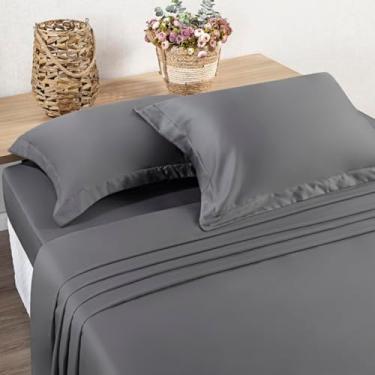 Imagem de Jogo de Lençol 4 Peças 400 fios Algodão - Fio Egípcio - Aba Americana (Cinza, CASAL)