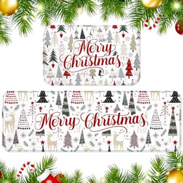 Imagem de Maasechs 2 peças de tapetes e tapetes de cozinha de árvore de Natal Feliz Natal, tapetes de cozinha de inverno para decoração de casa de fazenda, 43 x 123 x 73 cm