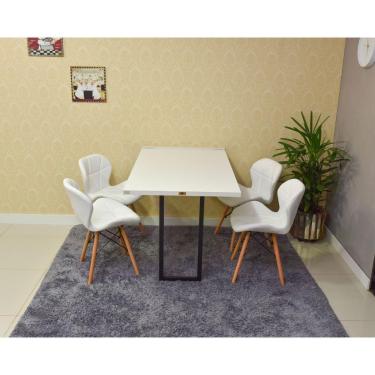 Imagem de Conjunto Mesa Dobrável Branca e 4 Cadeiras Slim Branca