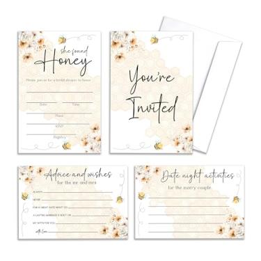 Imagem de HRIOROII Convites de chá de casamento com envelopes, conselhos de abelha de mel e desejos para o Sr. e a Sra. She Found Honey Convites para chá de panela, presentes de decoração de festa de casamento