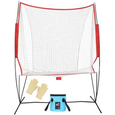 Imagem de noblequest Rede portátil de sistema de recuperação de bola de tênis e beisebol, estrutura de malha de poliéster portátil de 1,8 x 2,1 m, armação de fibra de vidro, treinador de pickleball dobrável