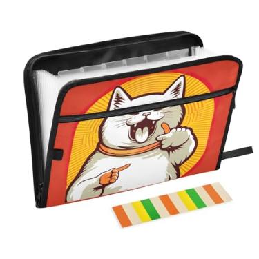 Imagem de Wassud Organizador de arquivos sanfonado Happy White Cat com 13 bolsos, pastas expansíveis com abas e adesivos, organizador de pastas de documentos de recibo de papel tamanho carta A4 para viagens de