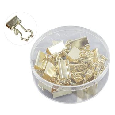 Imagem de 15 peças de clipes de pasta de papel, caixa de metal, cauda longa, armazenamento de arquivo de escritório, clipe de cauda de andorinha, ouro, força de fixação forte para (Gata)