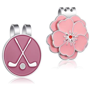 Imagem de Sibba Marcador magnético de bola de golfe 2 peças de marcadores de bola de alumínio rosa clipes de chapéu com ímã forte clipe de marcador de golfe para boné viseira bolas de golfe acessórios para