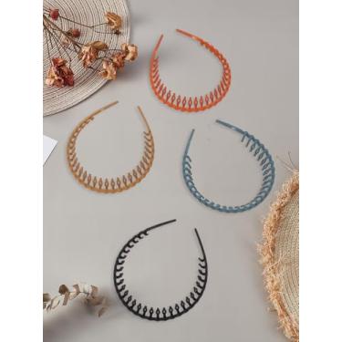 Imagem de 4 faixas de cabelo de plástico, 4 cores, cinza, laranja, marrom, preto, antiderrapante, faixas de cabelo onduladas, faixas finas modernas para uso diário, exercícios, ioga, esportes