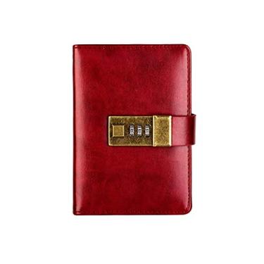 Imagem de U5GAAALPPQ9 Composição A6 Mini caderno pequeno fofo diário com senha cadeado diário fino couro PU 1,5 x 14 polegadas diário (cor: preto, tamanho: A5) (vinho tinto A5)