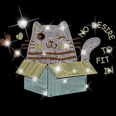 Imagem de SUPERDANT Caixa gato cristal strass ferro na transferência pet glitter strass aplique adesivos DIY transferência decalque para roupas camisetas moletons jaquetas saco travesseiros 32 x 24 cm