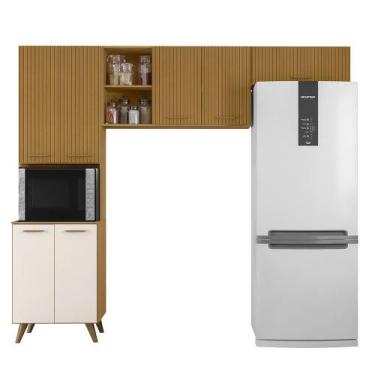 Imagem de Armario de Cozinha Olinda com 7 Portas - Poliman, Freijo UV/Ripado/Off