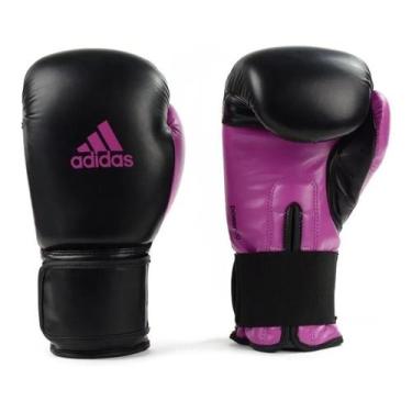 Imagem de Luva Boxe Muay Thai Adidas Power 100 Preta E Pink 10Oz + Bandagem + Pr