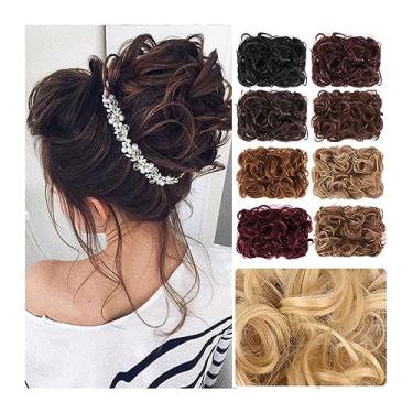 Imagem de Mulheres Bun Scrunchies Pedaços de cabelo de coque bagunçado, cordão elástico ondulado chignon grampo de cabelo em extensão de cabelo cacheado extensão de rabo de cavalo sintético curto para mulheres