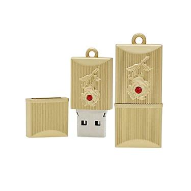 Imagem de Pen Drive USB de formato retangular de 16 GB, unidades USB pen drives USB 2.0 disco Pen Drive Pen Drive Pen Drive Data Armazenamento Flash Disk Zip Drive USB Stick (Dourado)