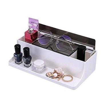 Imagem de Prateleira de chuveiro, banheiro branco plástico sem perfuração prateleiras de armazenamento de pendurar na parede com ventosa forte