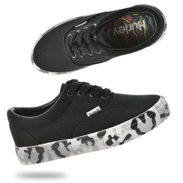 Imagem de Hurley Marley Tênis infantil de lona com cadarço – Tênis de skate de cano baixo para crianças, calçados esportivos para meninos e meninas, Camuflagem preta, 18